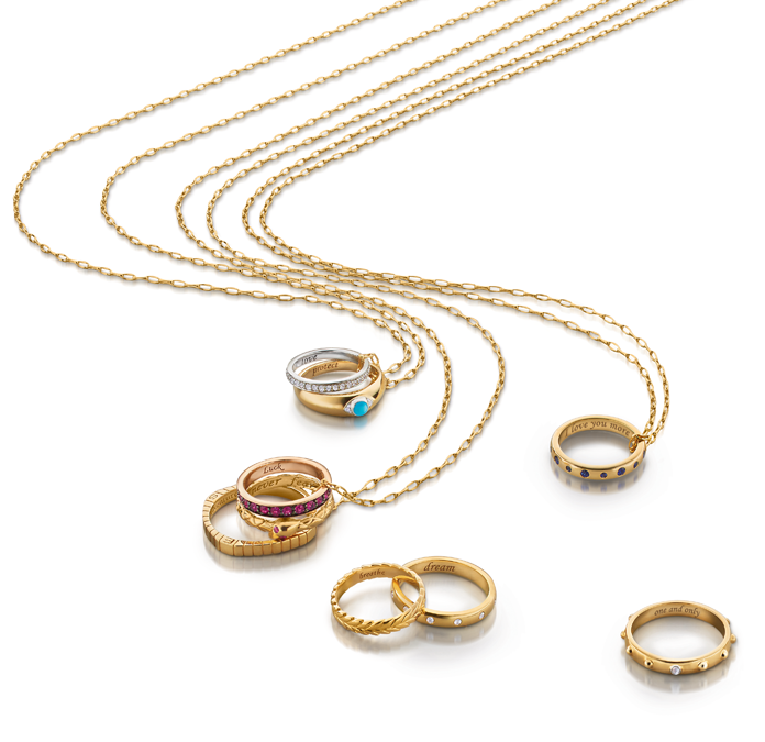 A portion of proceeds from certain items in the Poesy ring collection gives back to charities through Kosann’s Monica Cares initiative