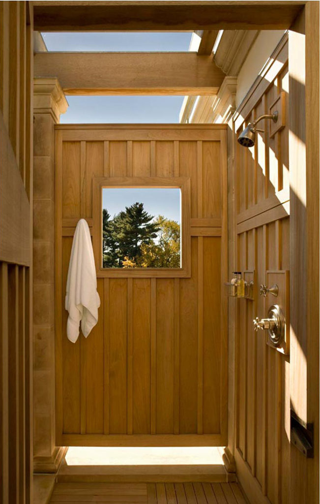 Outdoor shower in pool pavilion